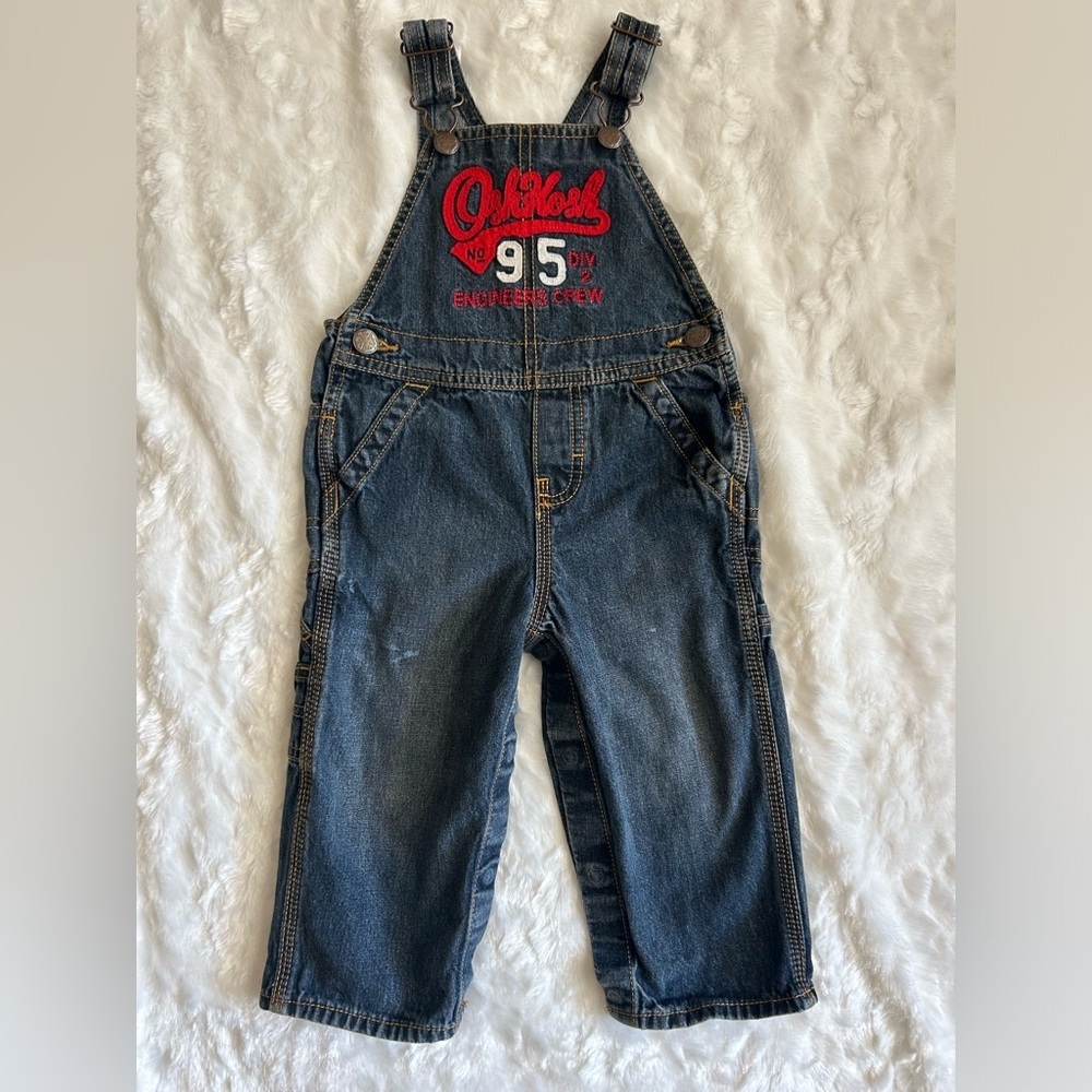 OshKosh B'Gosh Engineers Crew Denim Overalls w/ Carpenter Pockets 18 Months